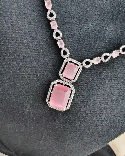Pink American Diamond Necklace Set