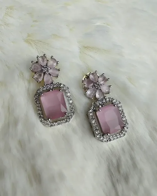 Pink American Diamond Necklace Set