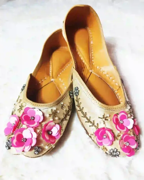 Golden Stone Work Jutis with Floral design