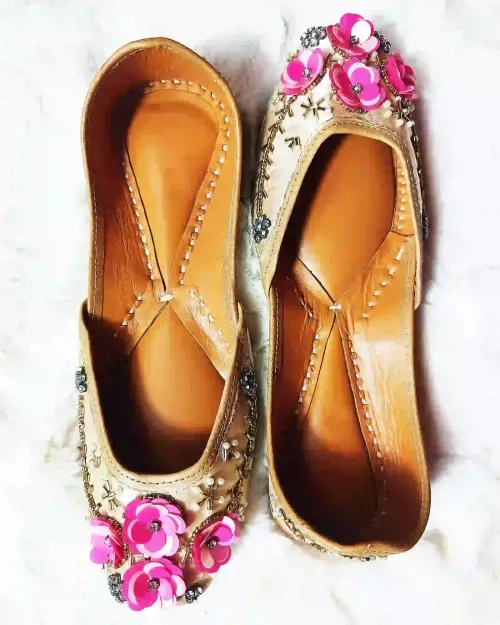 Golden Stone Work Jutis with Floral design