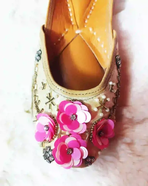 Golden Stone Work Jutis with Floral design