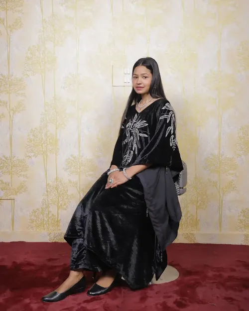 Black Color Silver Zari Work Velvet Suit