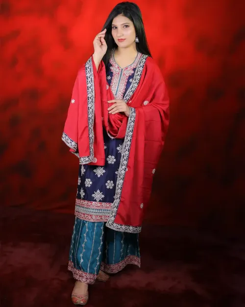 Blue Color Stone Work With Zari Palazzo Suit