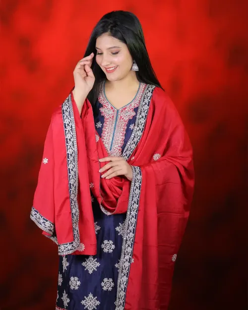 Blue Color Stone Work With Zari Palazzo Suit