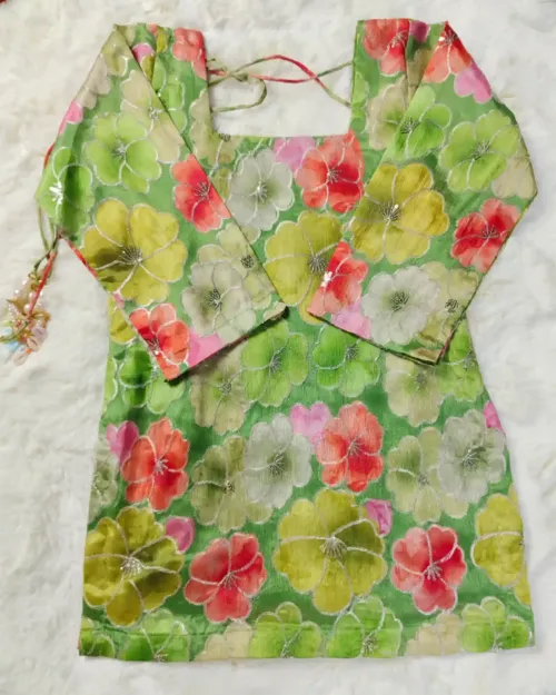 Green Color Floral Print Sharara Suit For Kids