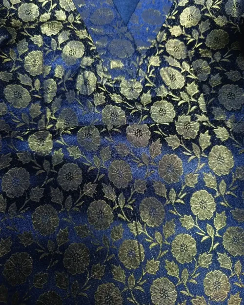 Navy Blue Kids Western Suit in Banarasi Weaving