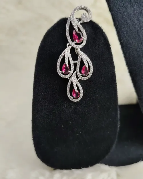 Pink American Diamond Necklace Set