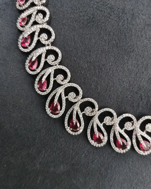 Pink American Diamond Necklace Set