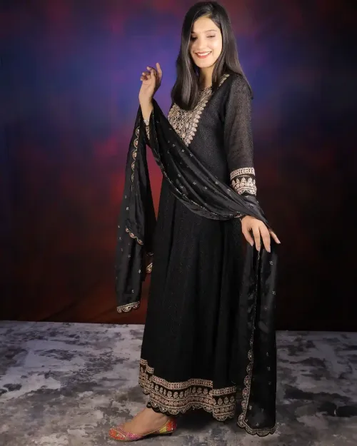 Black Chiffon Anarkali Suits
