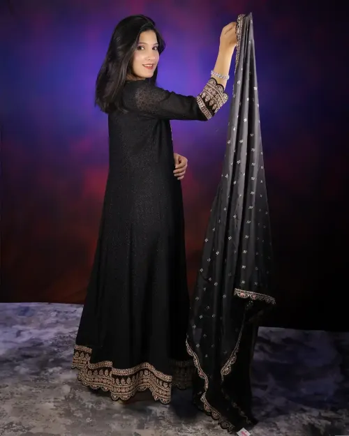 Black Chiffon Anarkali Suits