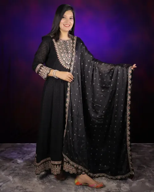 Black Chiffon Anarkali Suits