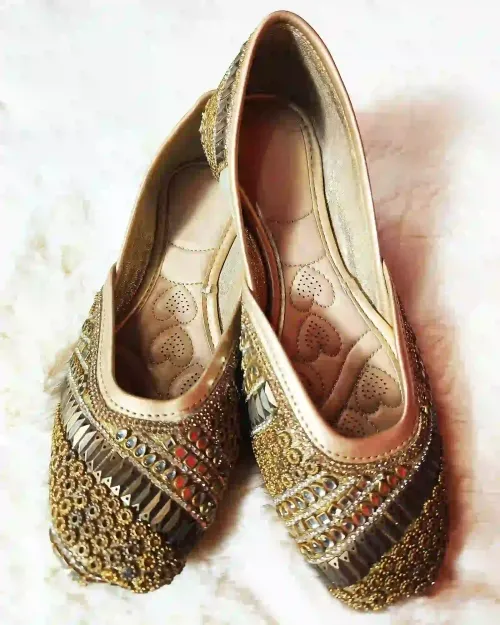 Golden Stone Work Party Wear Jutis
