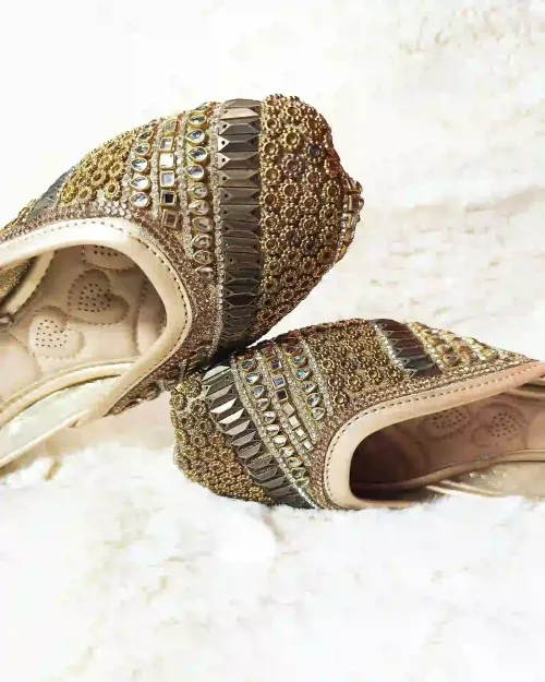 Golden Stone Work Party Wear Jutis