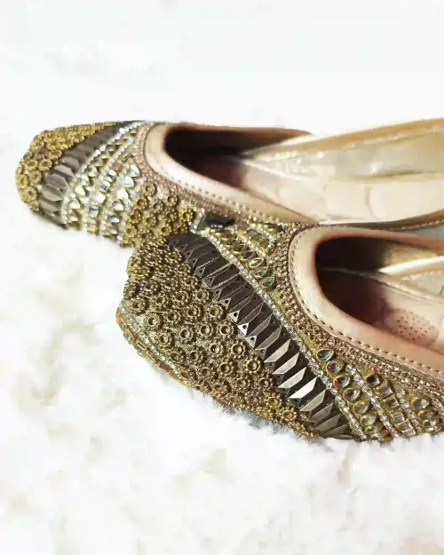 Golden Stone Work Party Wear Jutis