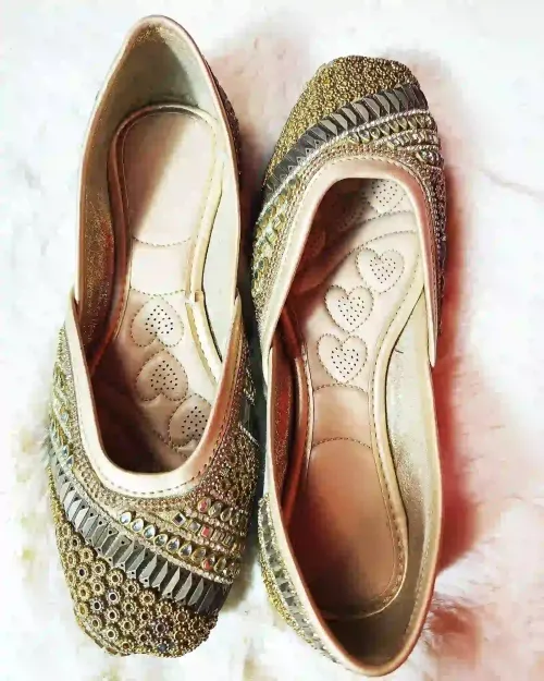Golden Stone Work Party Wear Jutis