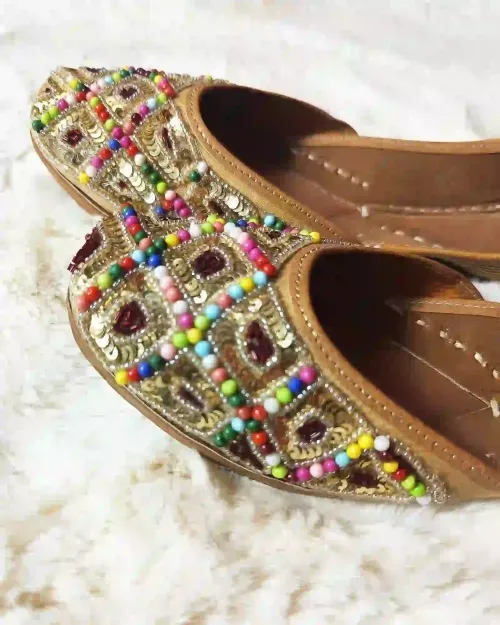 Brown Zari Work Casual Jutis