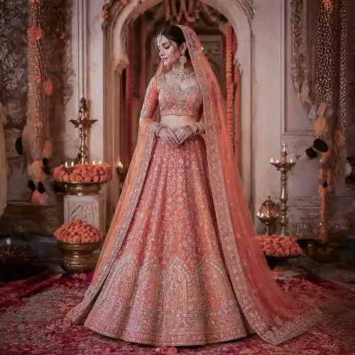 Orange Colour Bridal Lehenga