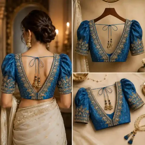 Deep V-Back Blouse Design