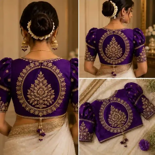 Embroidered Patch Back Blouse Design