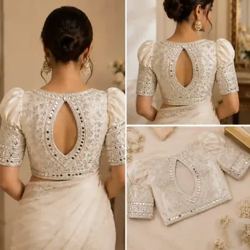 Mirror Work Back Blouse Design