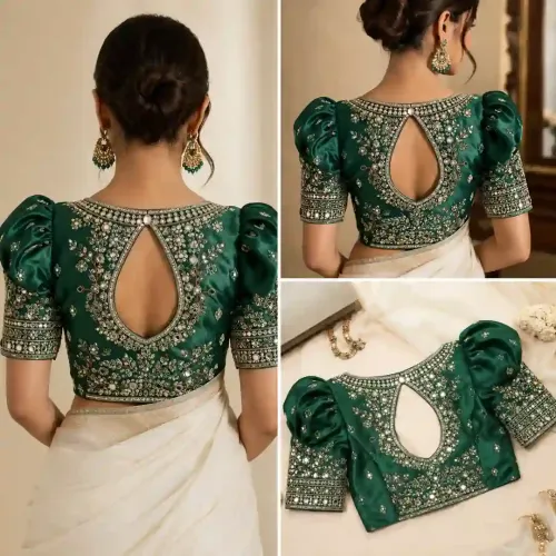 Puff Sleeve with Embroidered Back Blouse Design