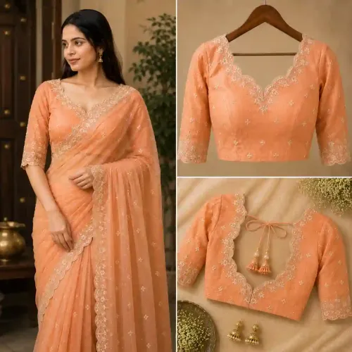 Linen Cotton Saree Blouse Designs