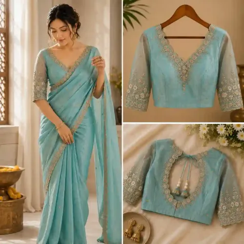 Plain Cotton Saree Blouse Designs