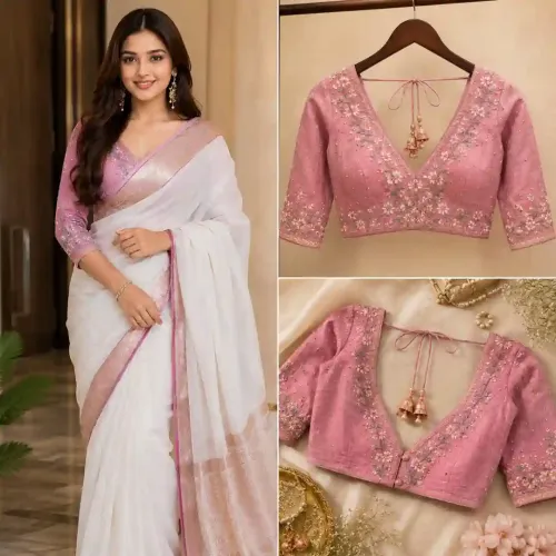 Cotton Handloom Saree Blouse Designs
