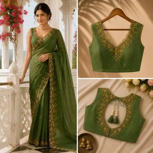Sleeveless Cotton Saree Blouse Designs